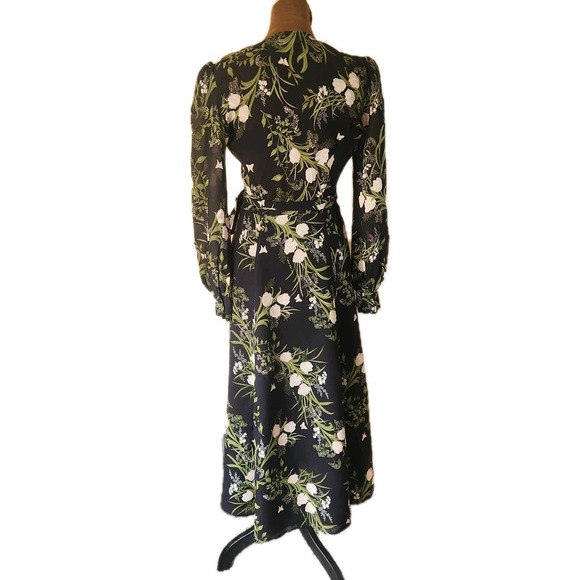 Reformation Dress Wrap Black Floral Susanna ‎ Anastasia Long Sleeve Size S - Picture 3 of 8